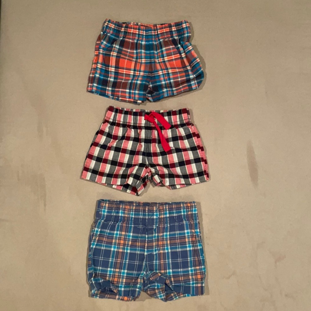 Three Carter’s Baby Boy Plaid Shorts 3 months